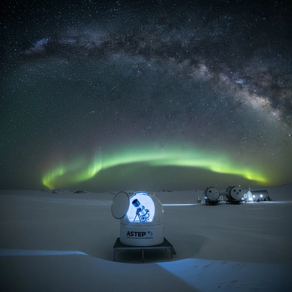 Das ASTEP-Teleskop auf der Concordia-Station in der Antarktis, wo die mehr als elfstündigen Transits der Super-Puffs in einer einzigen Nacht beobachtet wurden.