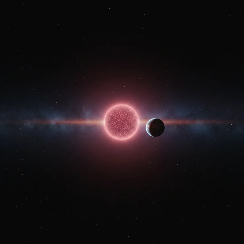 Künstlerische Darstellung des GJ-3378-Systems: ein kleiner Roter Zwerg, umkreist von einem felsigen Planeten in der habitablen Zone